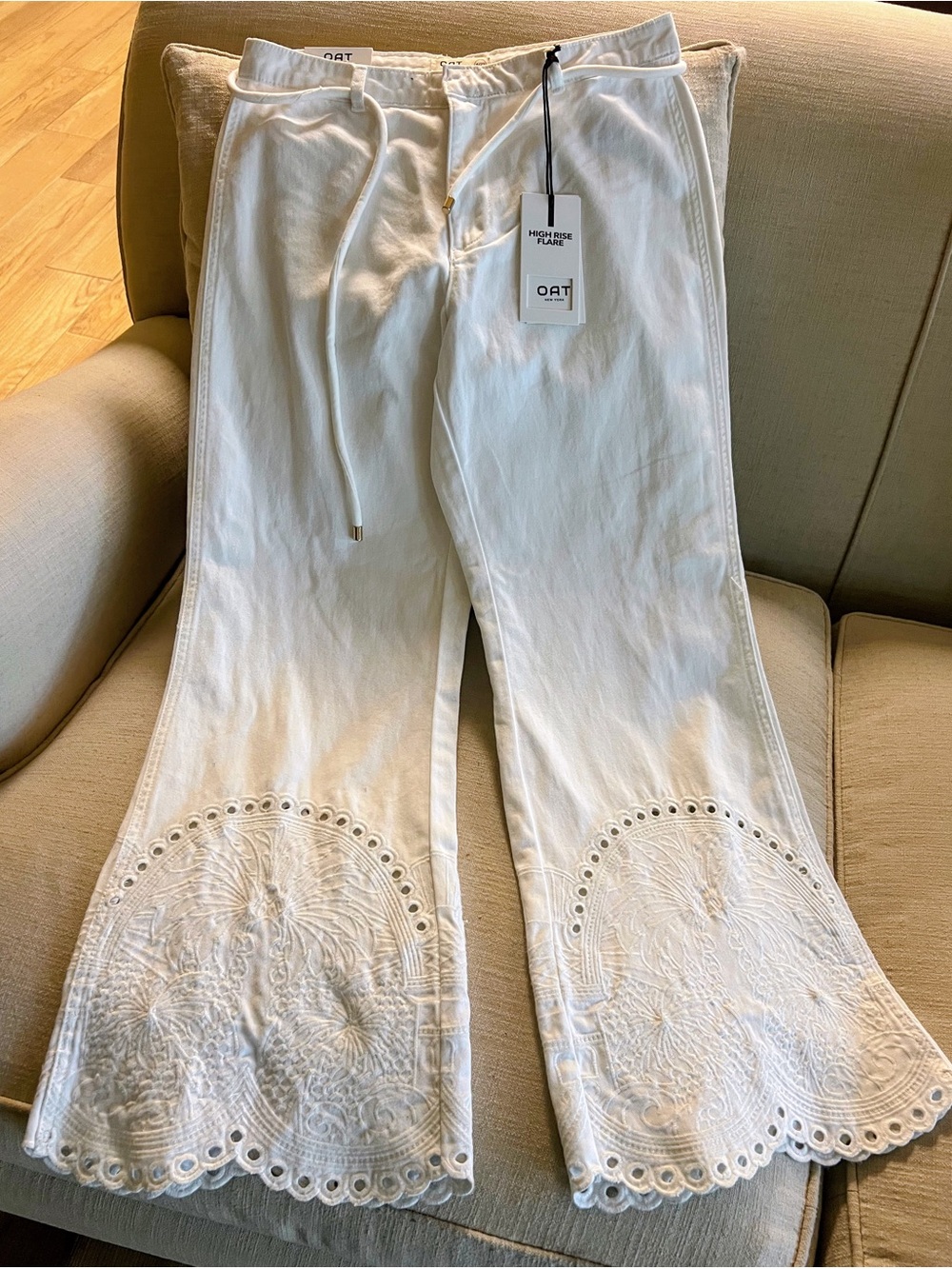 Oat New York White Embroidered Flare & Wide Leg Women’s Jeans